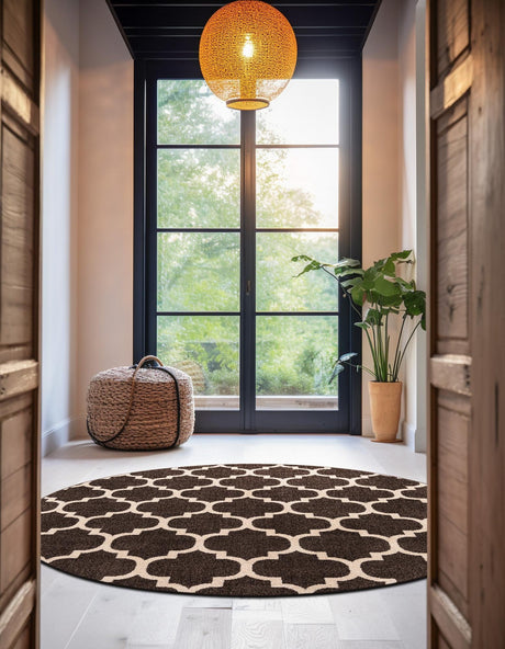 Chocolate Brown 3' 1 x 3' 1 Trellis Round Area Rug Geometric Modern Unique Durable Easy Clean Carpet for Contemporary Interior Design for Sale at Rug Engine