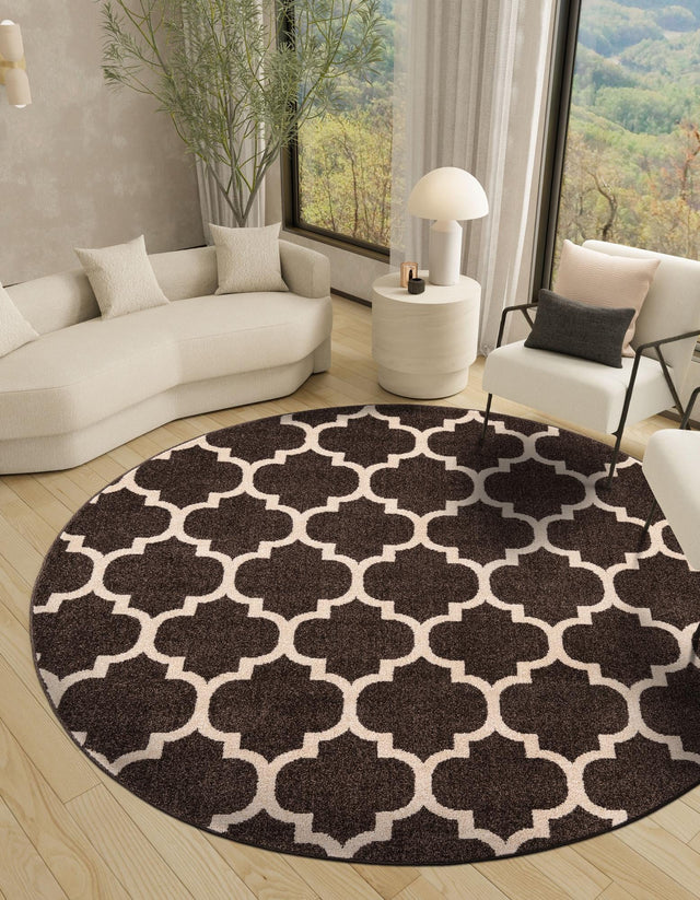 Chocolate Brown 10' x 10' Trellis Round Area Rug