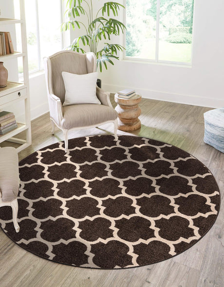 Chocolate Brown 3' 1 x 3' 1 Trellis Round Area Rug Geometric Modern Unique Durable Easy Clean Carpet for Contemporary Interior Design for Sale at Rug Engine