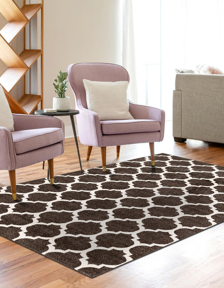 Chocolate Brown 2' x 3' 1 Trellis Rectangle Area Rug Geometric Modern Unique Durable Easy Clean Carpet for Contemporary Interior Design for Sale at Rug Engine