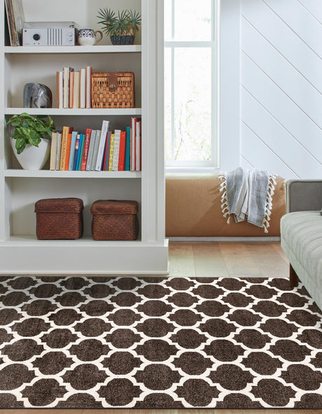 Chocolate Brown 9' x 12' Trellis Rectangle Area Rug Geometric Modern Unique Durable Easy Clean Carpet for Contemporary Interior Design for Sale at Rug Engine