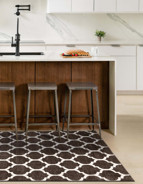Chocolate Brown 7' 10 x 10' Trellis Rectangle Area Rug Geometric Modern Unique Durable Easy Clean Carpet for Contemporary Interior Design for Sale at Rug Engine