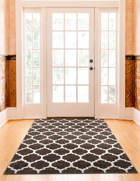 Chocolate Brown 2' x 3' 1 Trellis Rectangle Area Rug Geometric Modern Unique Durable Easy Clean Carpet for Contemporary Interior Design for Sale at Rug Engine