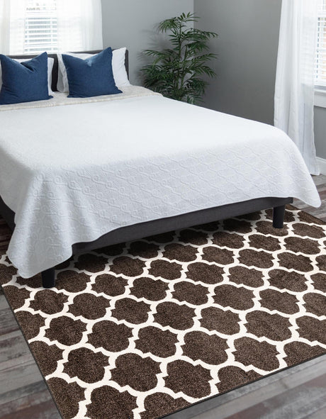 Chocolate Brown 7' 10 x 10' Trellis Rectangle Area Rug Geometric Modern Unique Durable Easy Clean Carpet for Contemporary Interior Design for Sale at Rug Engine