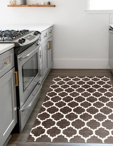 Chocolate Brown 7' 10 x 10' Trellis Rectangle Area Rug Geometric Modern Unique Durable Easy Clean Carpet for Contemporary Interior Design for Sale at Rug Engine