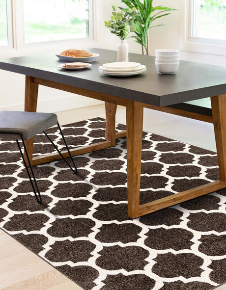 Chocolate Brown 7' 10 x 10' Trellis Rectangle Area Rug Geometric Modern Unique Durable Easy Clean Carpet for Contemporary Interior Design for Sale at Rug Engine