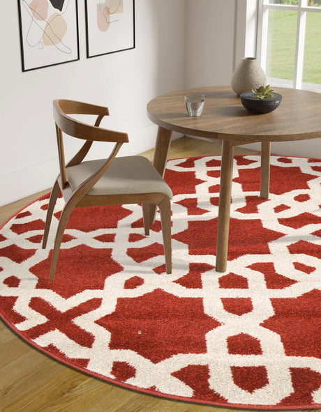 Dark Terracotta 3' 3 x 3' 3 Trellis Round Area Rug Geometric Modern Unique Durable Easy Clean Carpet for Contemporary Interior Design for Sale at Rug Engine
