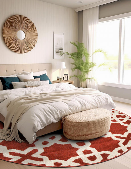 Dark Terracotta 3' 3 x 3' 3 Trellis Round Area Rug Geometric Modern Unique Durable Easy Clean Carpet for Contemporary Interior Design for Sale at Rug Engine