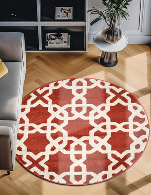Dark Terracotta 3' 3 x 3' 3 Trellis Round Area Rug
