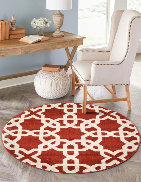 Dark Terracotta 3' 3 x 3' 3 Trellis Round Area Rug Geometric Modern Unique Durable Easy Clean Carpet for Contemporary Interior Design for Sale at Rug Engine