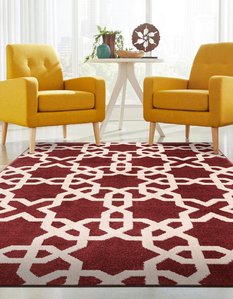 Dark Terracotta 5' 1 x 8' Trellis Rectangle Area Rug Geometric Modern Unique Durable Easy Clean Carpet for Contemporary Interior Design for Sale at Rug Engine