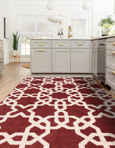 Dark Terracotta 5' 1 x 8' Trellis Rectangle Area Rug Geometric Modern Unique Durable Easy Clean Carpet for Contemporary Interior Design for Sale at Rug Engine