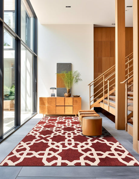 Dark Terracotta 5' 1 x 8' Trellis Rectangle Area Rug Geometric Modern Unique Durable Easy Clean Carpet for Contemporary Interior Design for Sale at Rug Engine