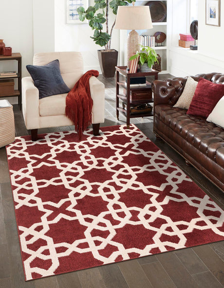 Dark Terracotta 5' 1 x 8' Trellis Rectangle Area Rug Geometric Modern Unique Durable Easy Clean Carpet for Contemporary Interior Design for Sale at Rug Engine