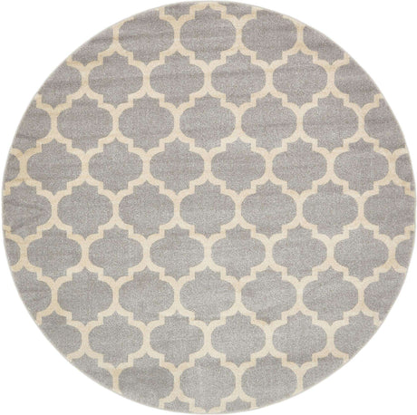 Light Gray 7' 10 x 7' 10 Trellis Round Area Rug
