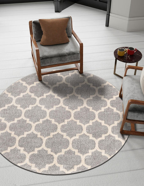 Light Gray 3' 1 x 3' 1 Trellis Round Area Rug