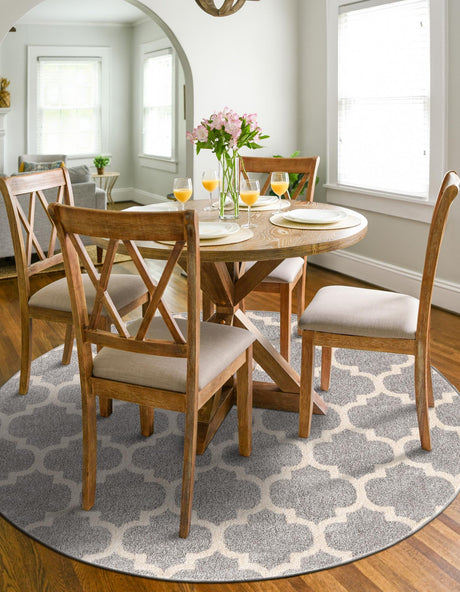Light Gray 6' 1 x 6' 1 Trellis Round Area Rug Geometric Modern Unique Durable Easy Clean Carpet for Contemporary Interior Design for Sale at Rug Engine