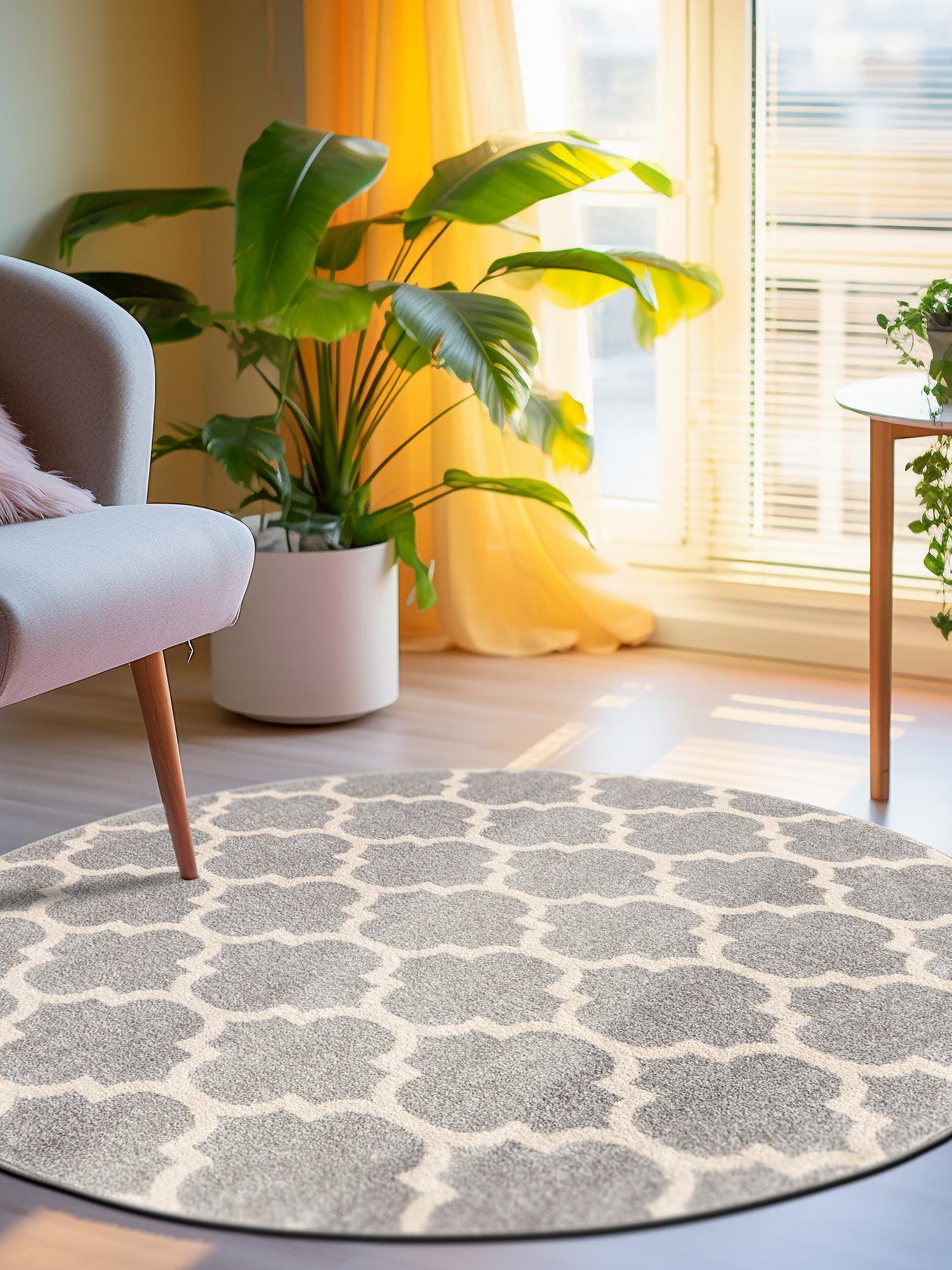 Light Gray 3' 1 x 3' 1 Trellis Round Area Rug