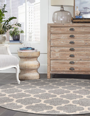 Light Gray 12' 2 x 12' 2 Trellis Round Area Rug