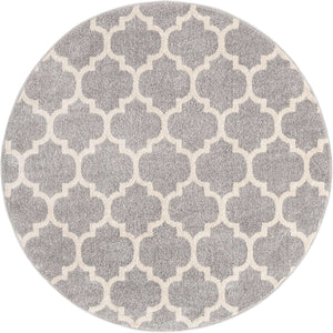 Light Gray 6' 1 x 6' 1 Trellis Round Area Rug