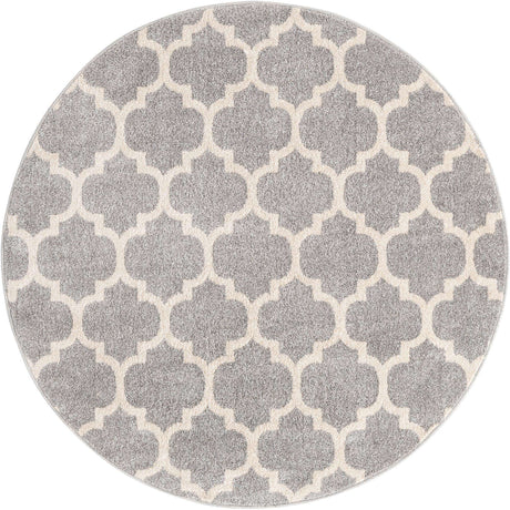 Light Gray 6' 1 x 6' 1 Trellis Round Area Rug