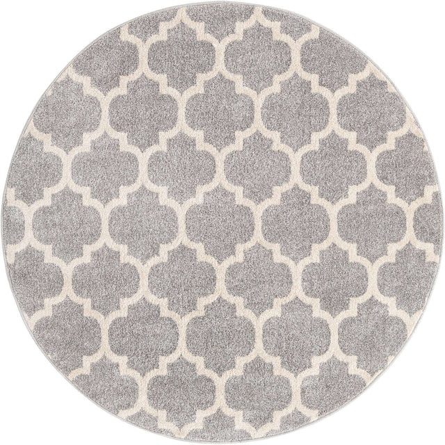 Light Gray 6' 1 x 6' 1 Trellis Round Area Rug