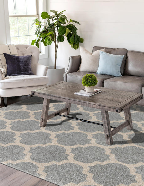 Light Gray 9' x 12' Trellis Rectangle Area Rug Geometric Modern Unique Durable Easy Clean Carpet for Contemporary Interior Design for Sale at Rug Engine