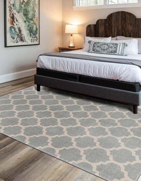 Light Gray 7' 10 x 11' Trellis Rectangle Area Rug Geometric Modern Unique Durable Easy Clean Carpet for Contemporary Interior Design for Sale at Rug Engine