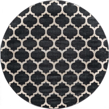 Black 7' 10 x 7' 10 Trellis Round Area Rug