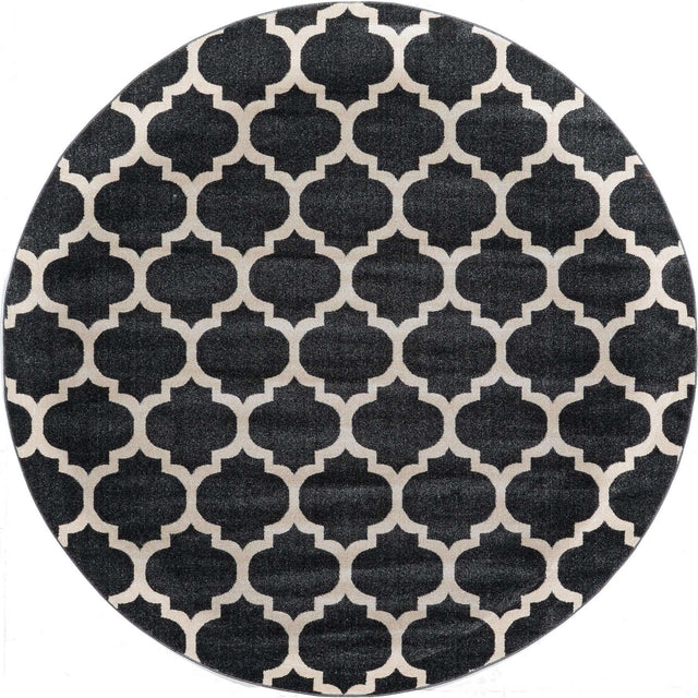 Black 7' 10 x 7' 10 Trellis Round Area Rug