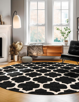 Black 7' 10 x 7' 10 Trellis Round Area Rug