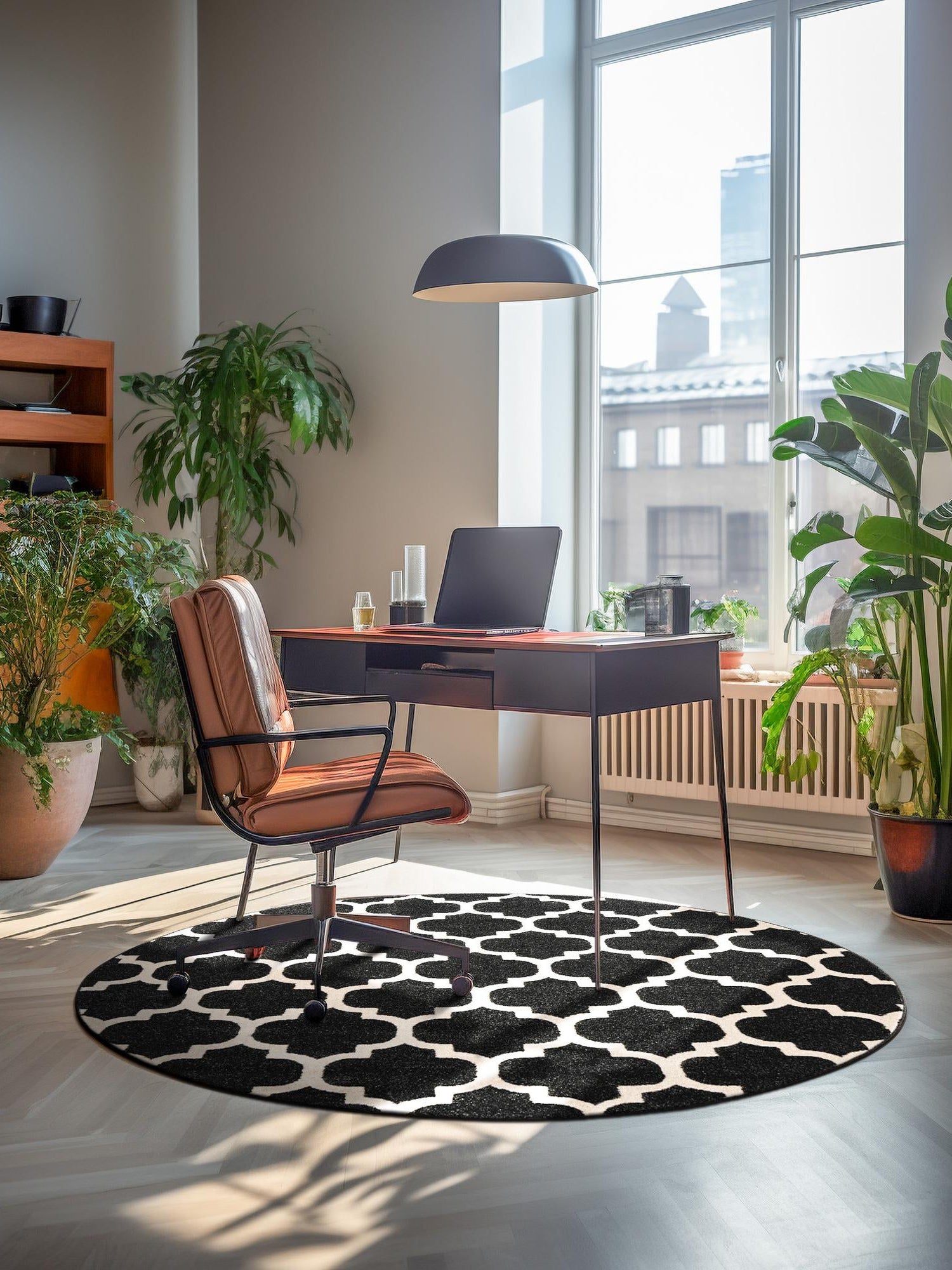 Black 7' 10 x 7' 10 Trellis Round Area Rug