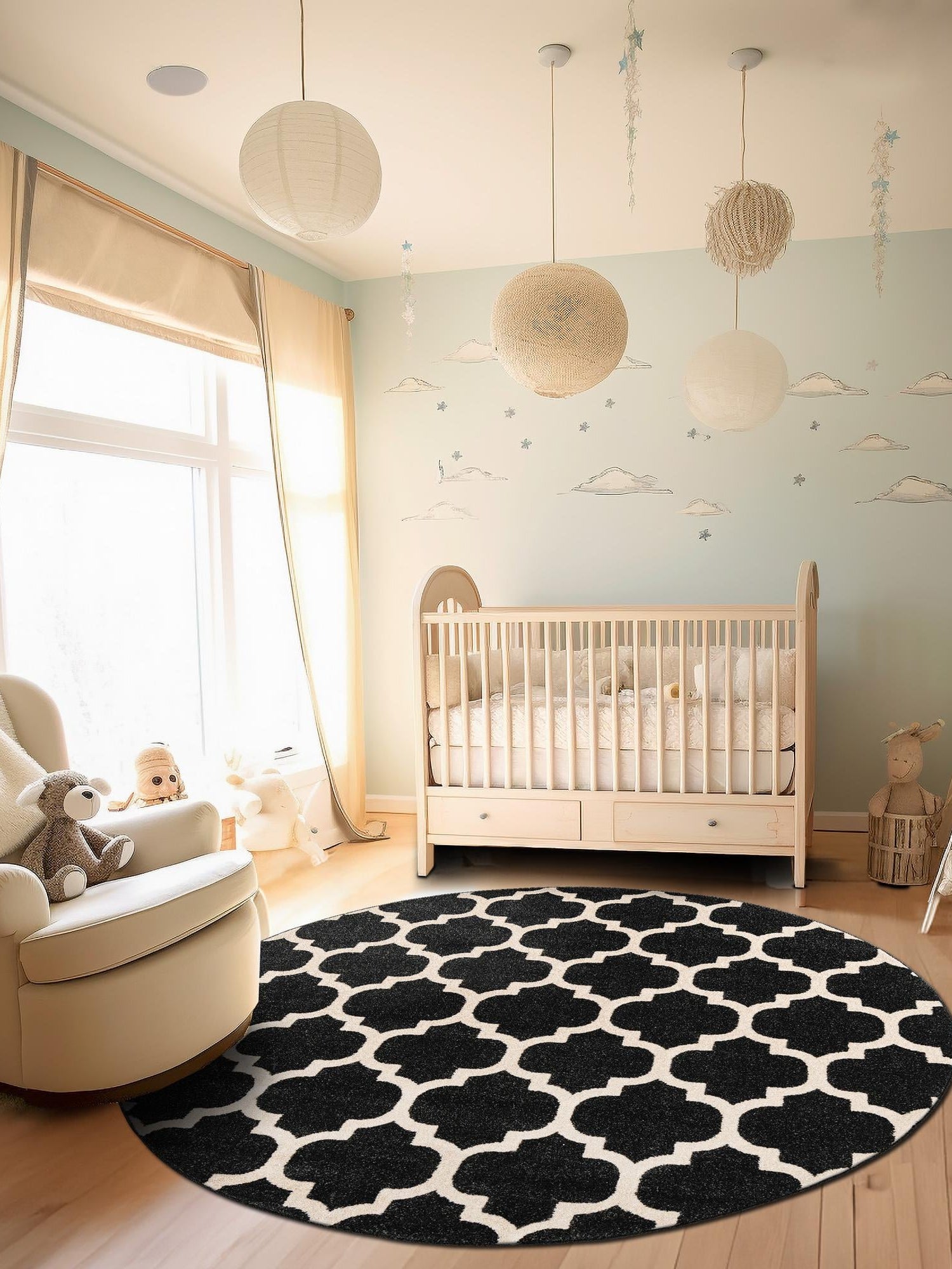 Black 3' 1 x 3' 1 Trellis Round Area Rug