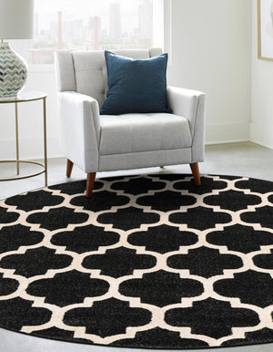 Black 6' 1 x 6' 1 Trellis Round Area Rug