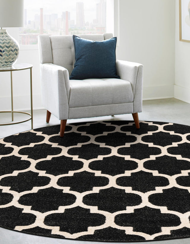 Black 10' x 10' Trellis Round Area Rug