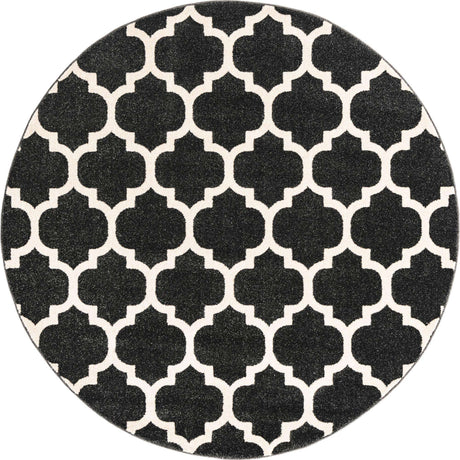 Black 6' 1 x 6' 1 Trellis Round Area Rug