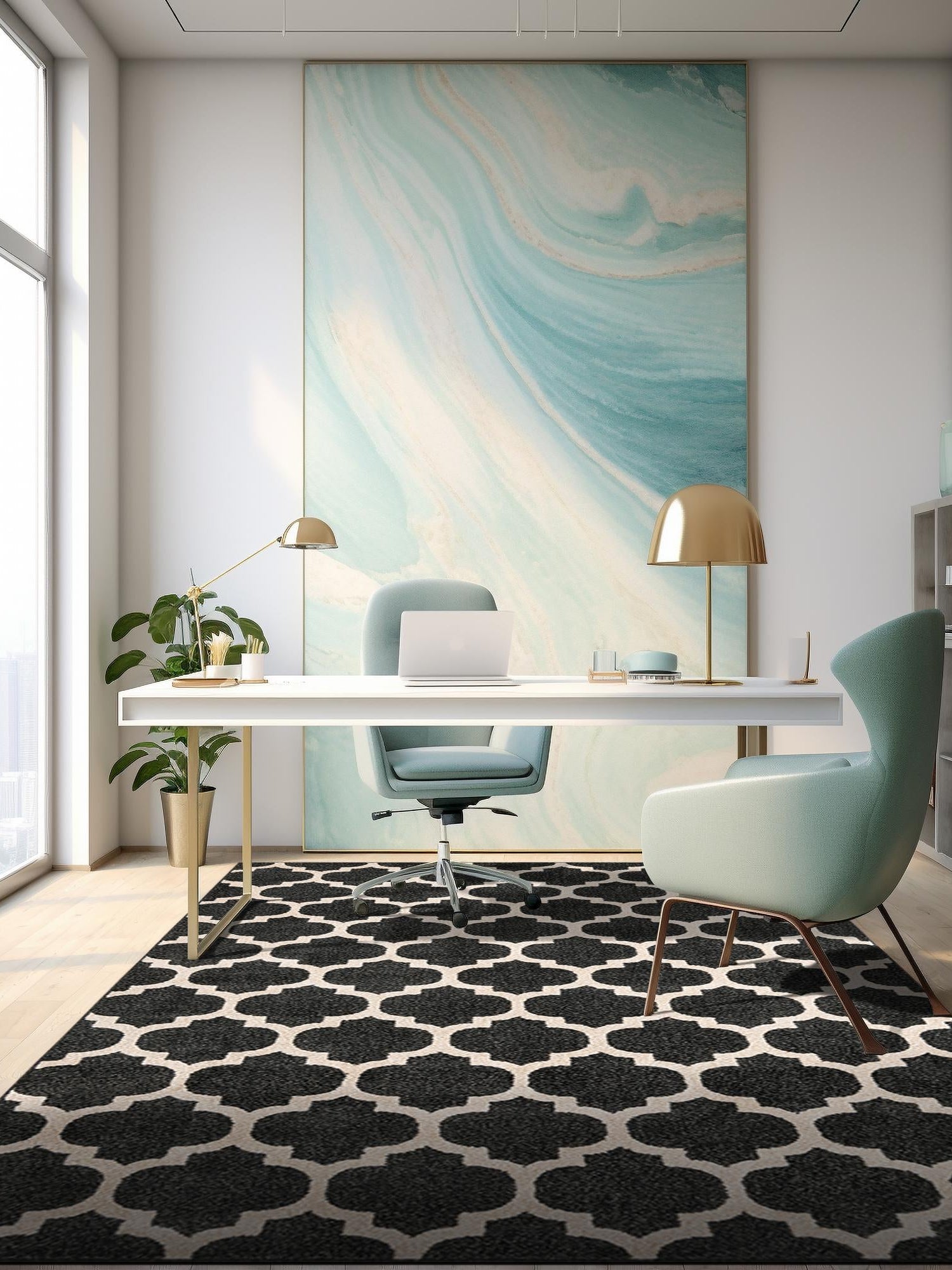 Black 5' 3 x 8' Trellis Rectangle Area Rug