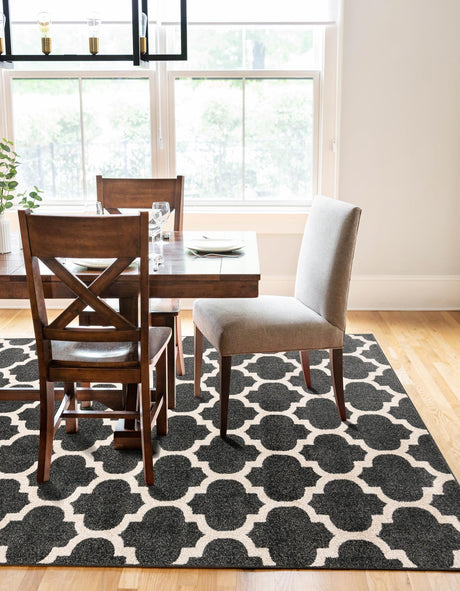 Black 5' 3 x 8' Trellis Rectangle Area Rug Geometric Modern Unique Durable Easy Clean Carpet for Contemporary Interior Design for Sale at Rug Engine
