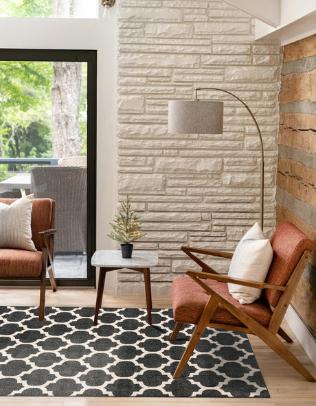 Black 5' 3 x 8' Trellis Rectangle Area Rug Geometric Modern Unique Durable Easy Clean Carpet for Contemporary Interior Design for Sale at Rug Engine