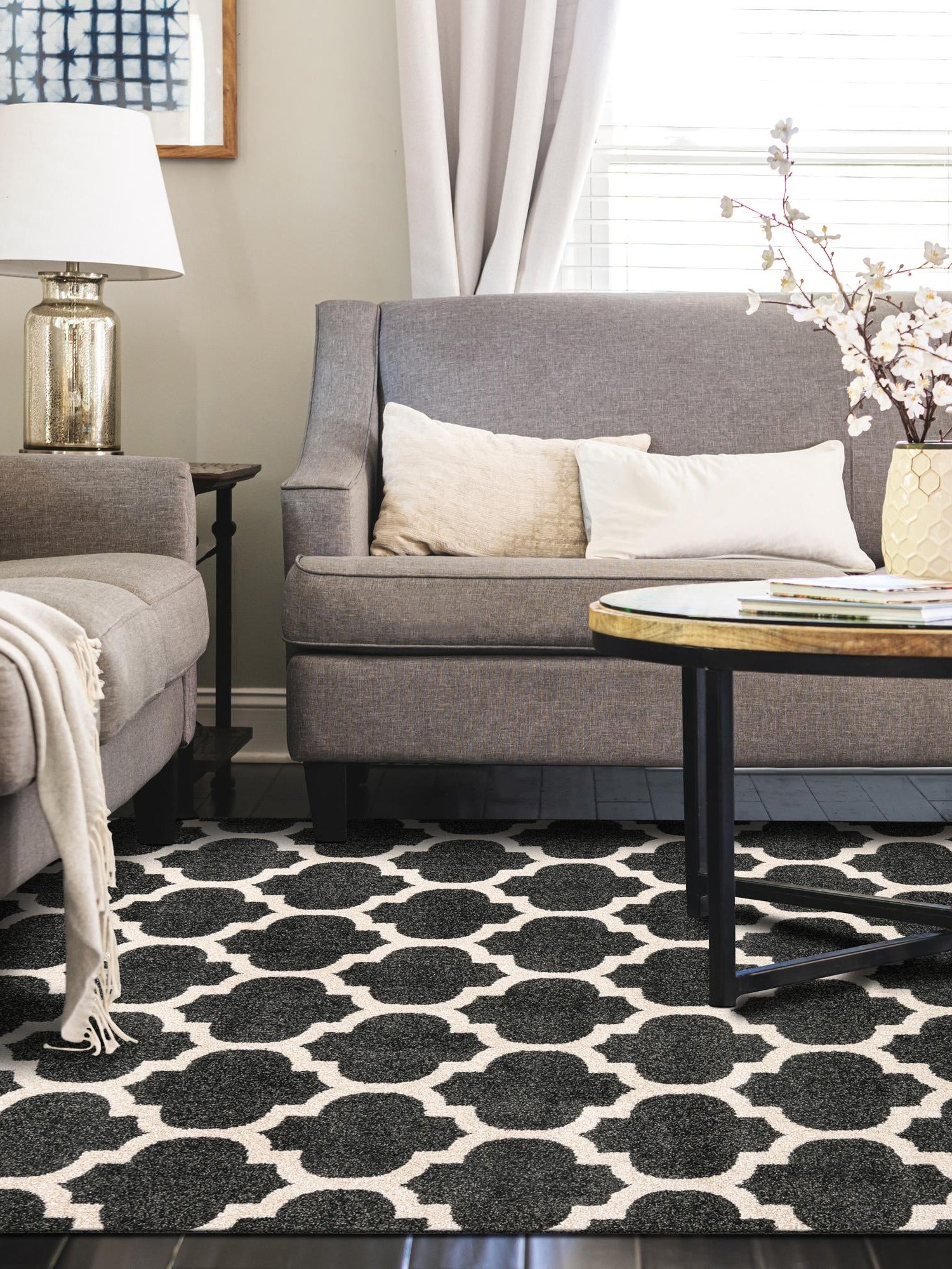 Black 10' 6 x 16' 5 Trellis Rectangle Area Rug