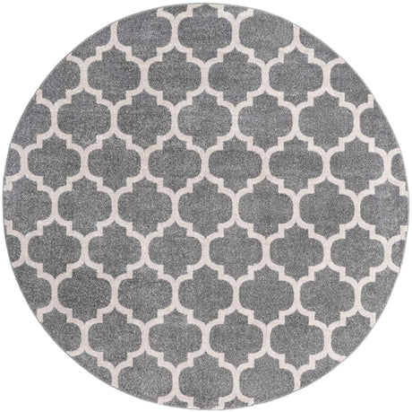 Dark Gray 7' 10 x 7' 10 Trellis Round Area Rug