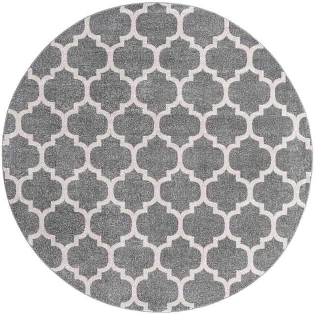 Dark Gray 7' 10 x 7' 10 Trellis Round Area Rug