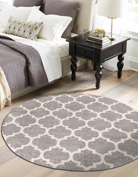 Dark Gray 10' x 10' Trellis Round Area Rug