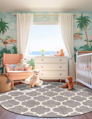 Dark Gray 12' 2 x 12' 2 Trellis Round Area Rug