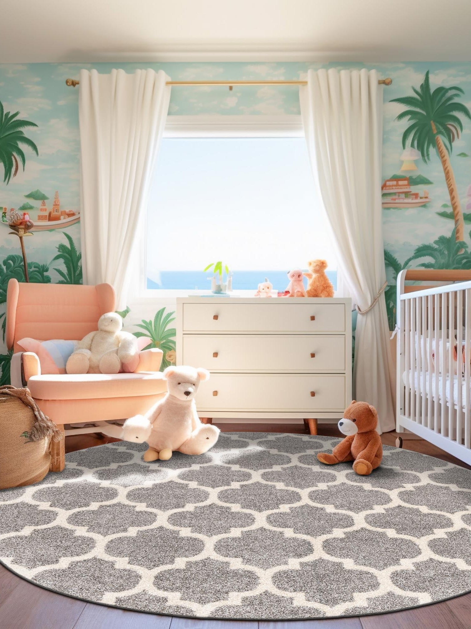 Dark Gray 10' x 10' Trellis Round Area Rug