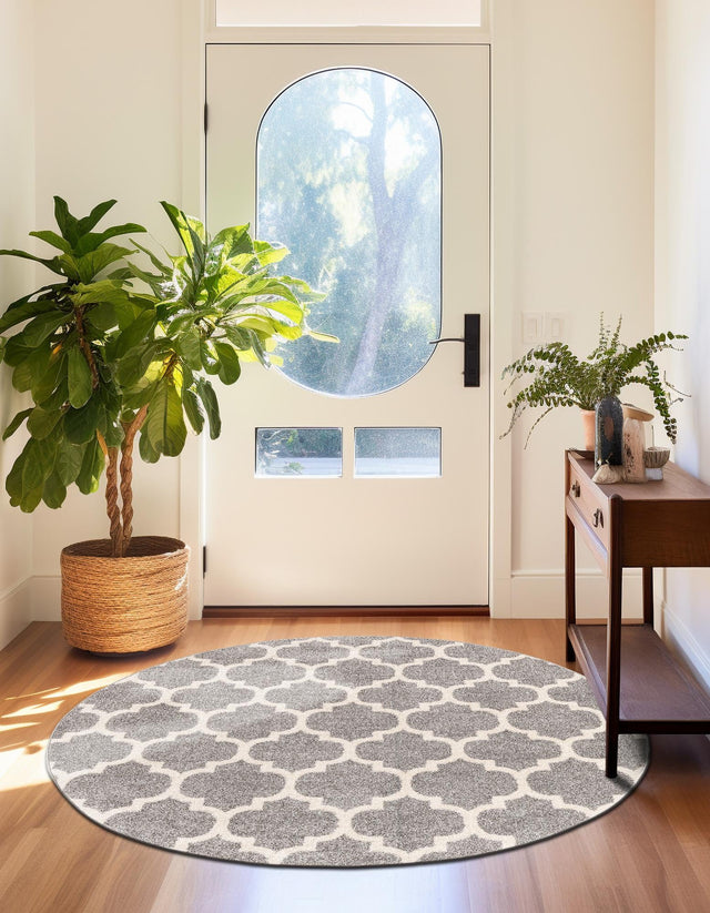 Dark Gray 3' 1 x 3' 1 Trellis Round Area Rug