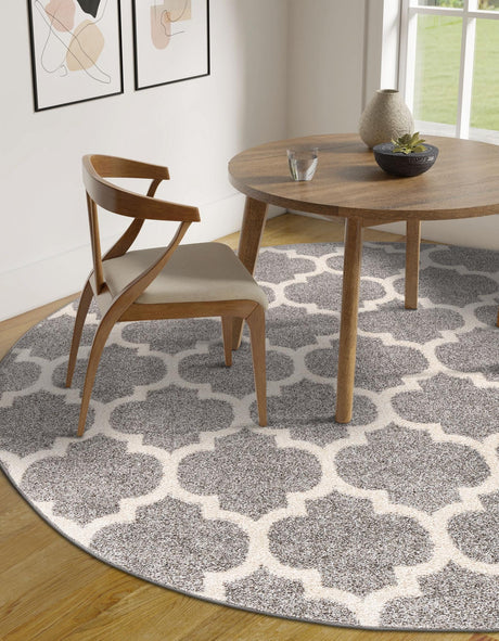 Dark Gray 7' 10 x 7' 10 Trellis Round Area Rug Geometric Modern Unique Durable Easy Clean Carpet for Contemporary Interior Design for Sale at Rug Engine