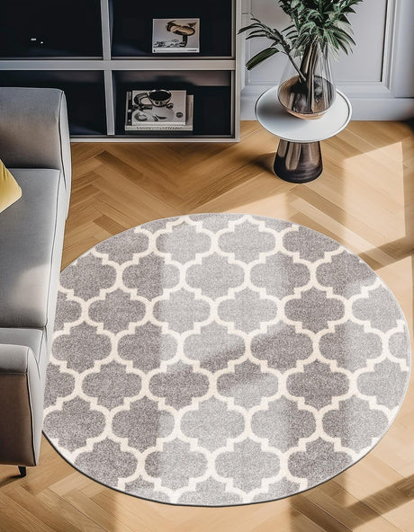 Dark Gray 10' x 10' Trellis Round Area Rug Geometric Modern Unique Durable Easy Clean Carpet for Contemporary Interior Design for Sale at Rug Engine