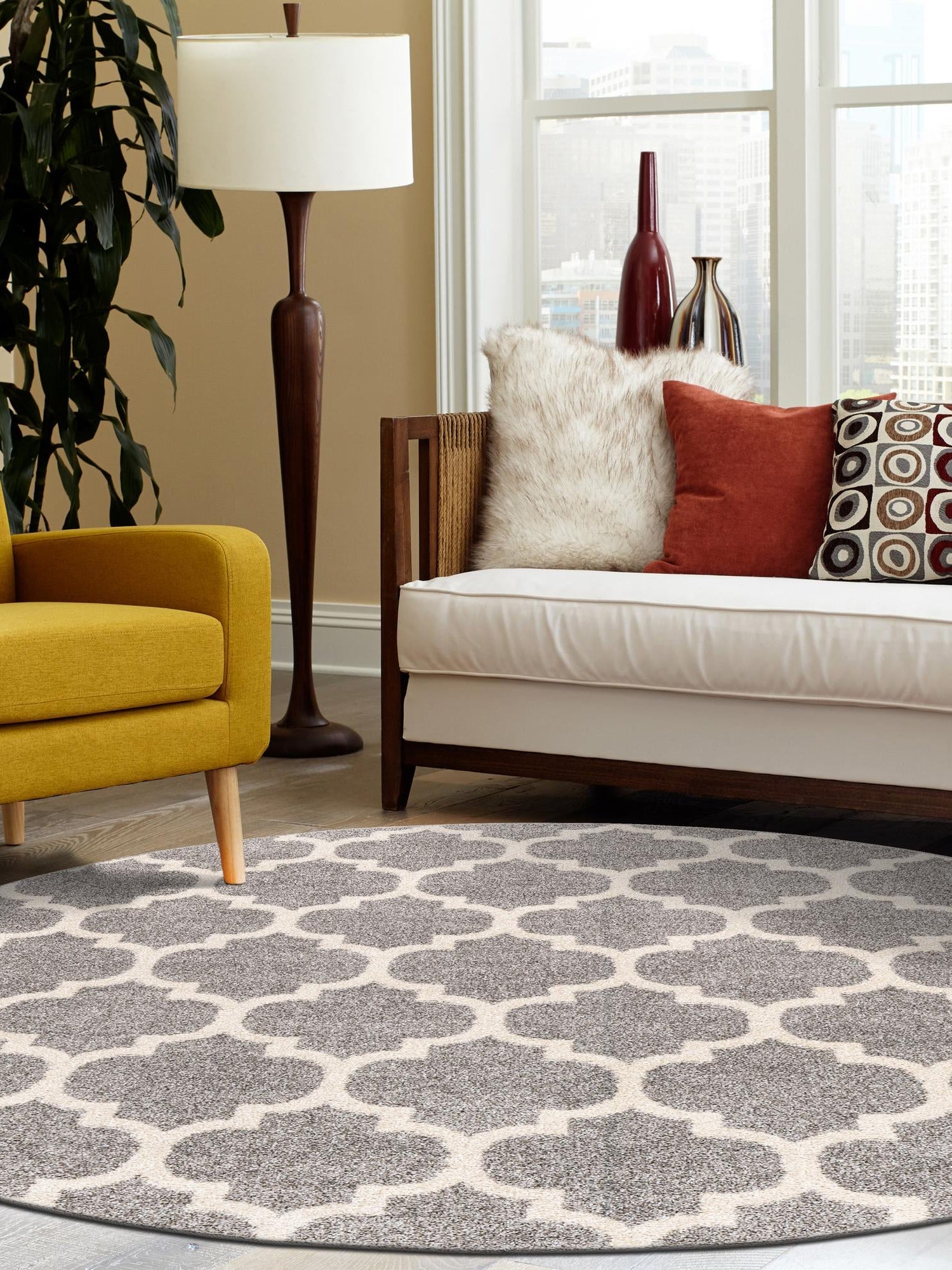 Dark Gray 12' 2 x 12' 2 Trellis Round Area Rug