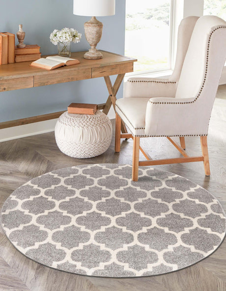 Dark Gray 6' 1 x 6' 1 Trellis Round Area Rug Geometric Modern Unique Durable Easy Clean Carpet for Contemporary Interior Design for Sale at Rug Engine
